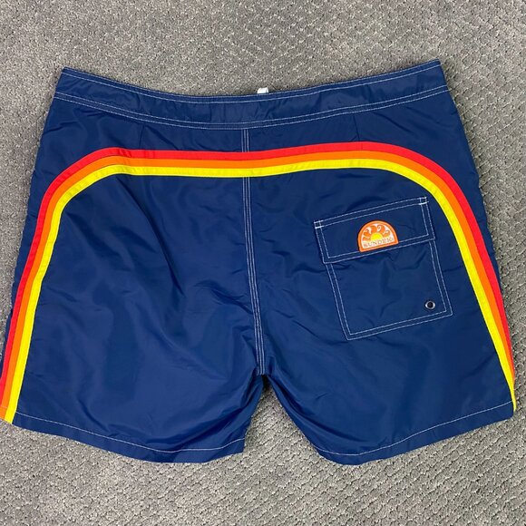 Sundek Swim Trunks Men's 36 Blue Rainbow Stripe Mesh Lined Shorts - Picture 1 of 12